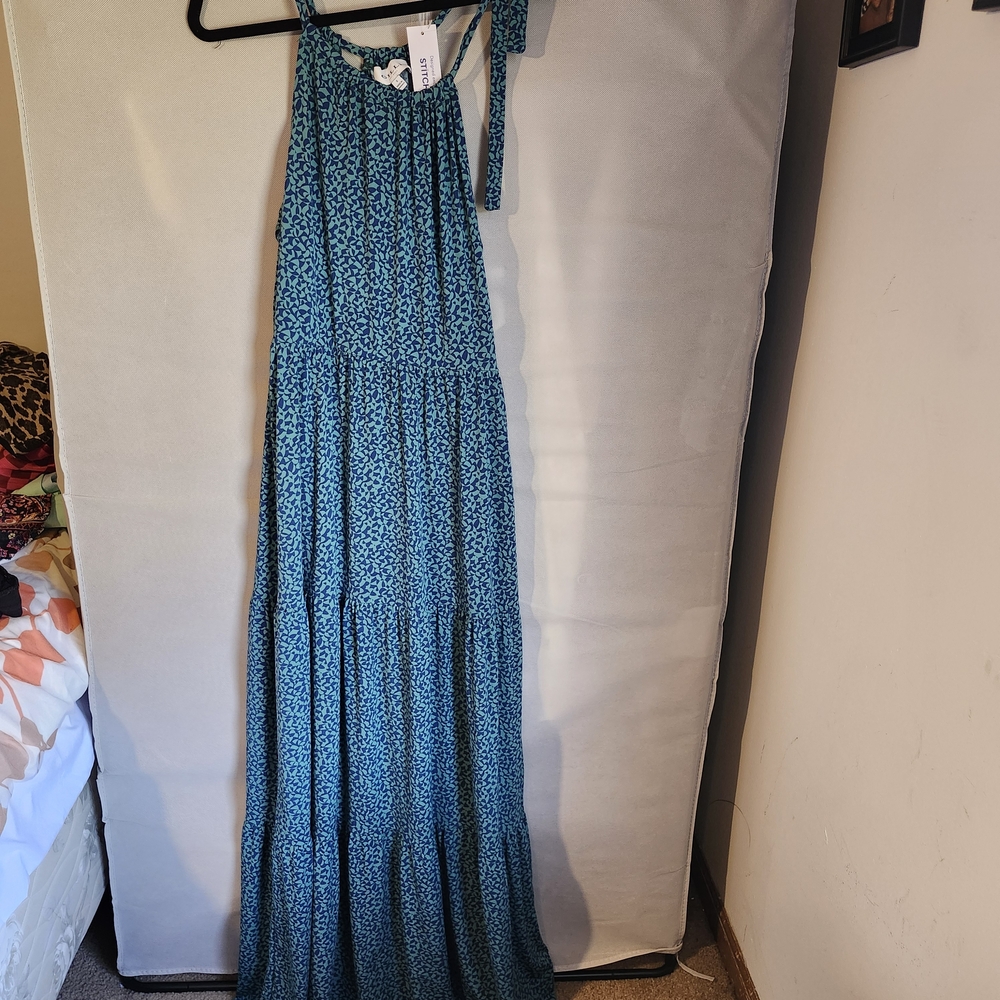 Gilli Teal Floral Halter Maxi Dress